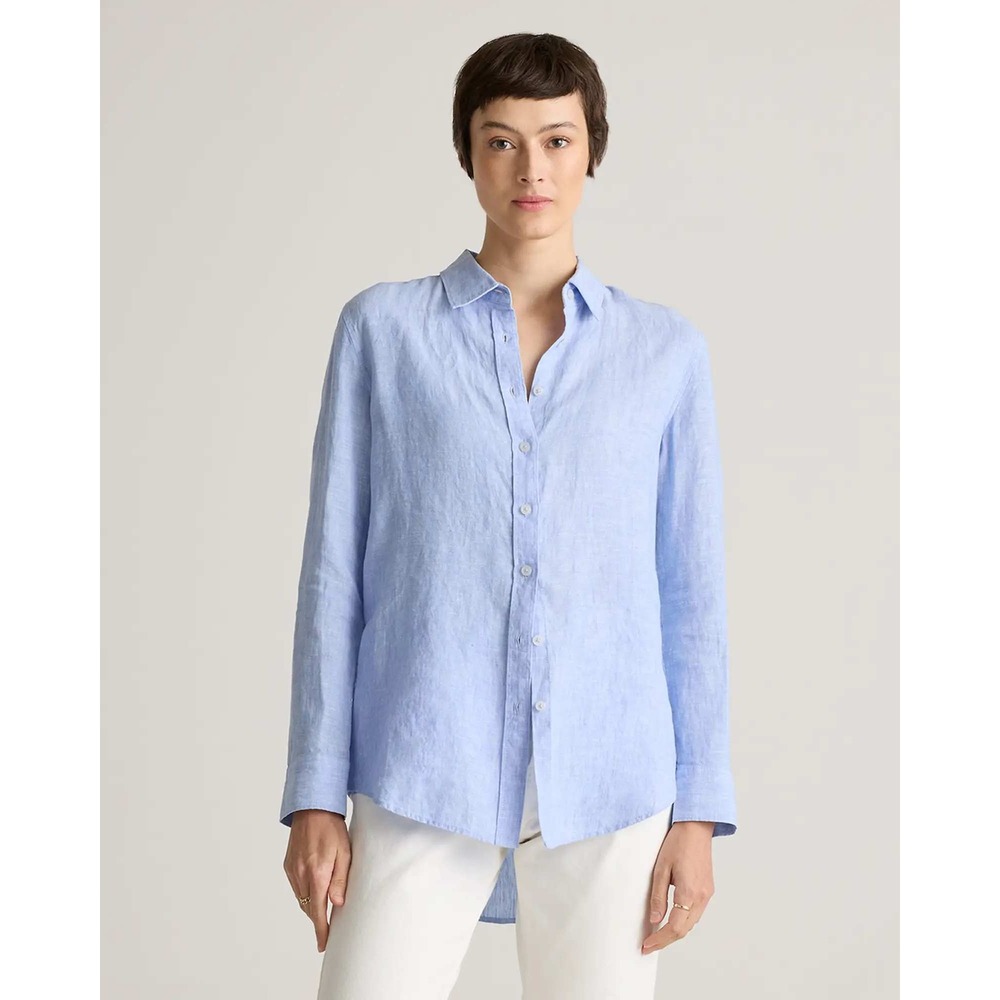 Quince European Linen Long Sleeve Shirt French Blue Button Down Medium NWT
